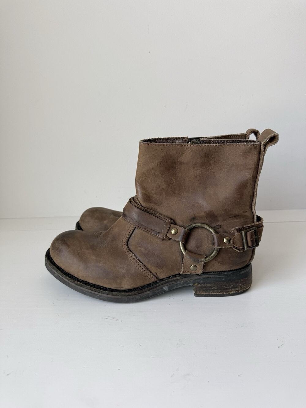 Jeffrey Campbell Harness Moto Boots Size 9 Brown Distressed